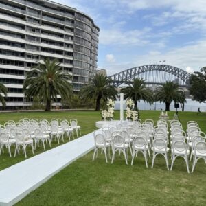 White bentwood chairs for ceremony hire Sydney